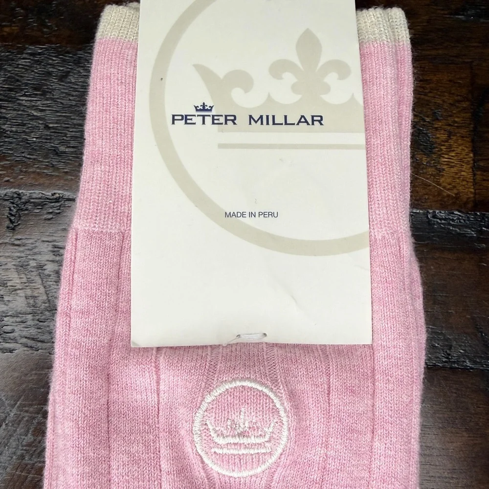 Peter Millar Men’s Heathered Pink Ribbed Socks Peruvian Pima Cotton Blend OS